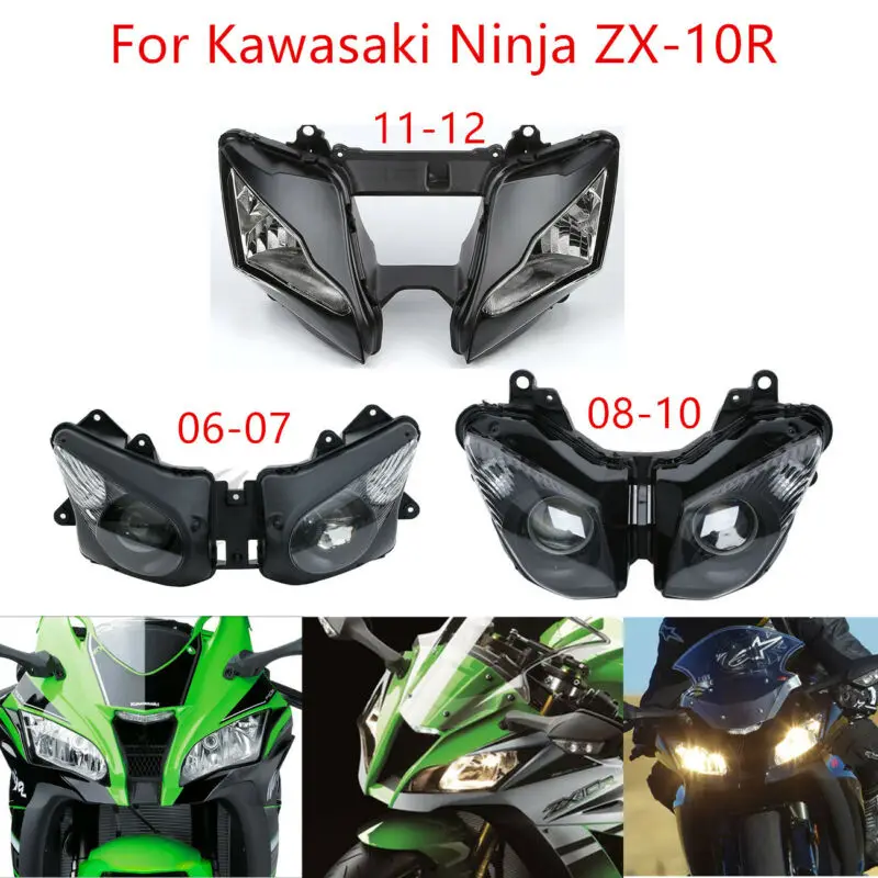 

Motorcycle Black Front Headlight Headlamp For Kawasaki Ninja ZX-10R ZX10R 06-07 11-12