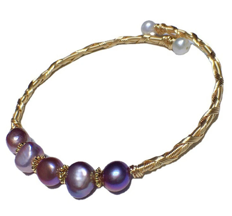 

HABITOO Natural Freshwater Cultured 8-9mm Purple Pearl Bracelet 14k Filled Gold Bangle Luxurious Fashion Jewelry Charming Gifts