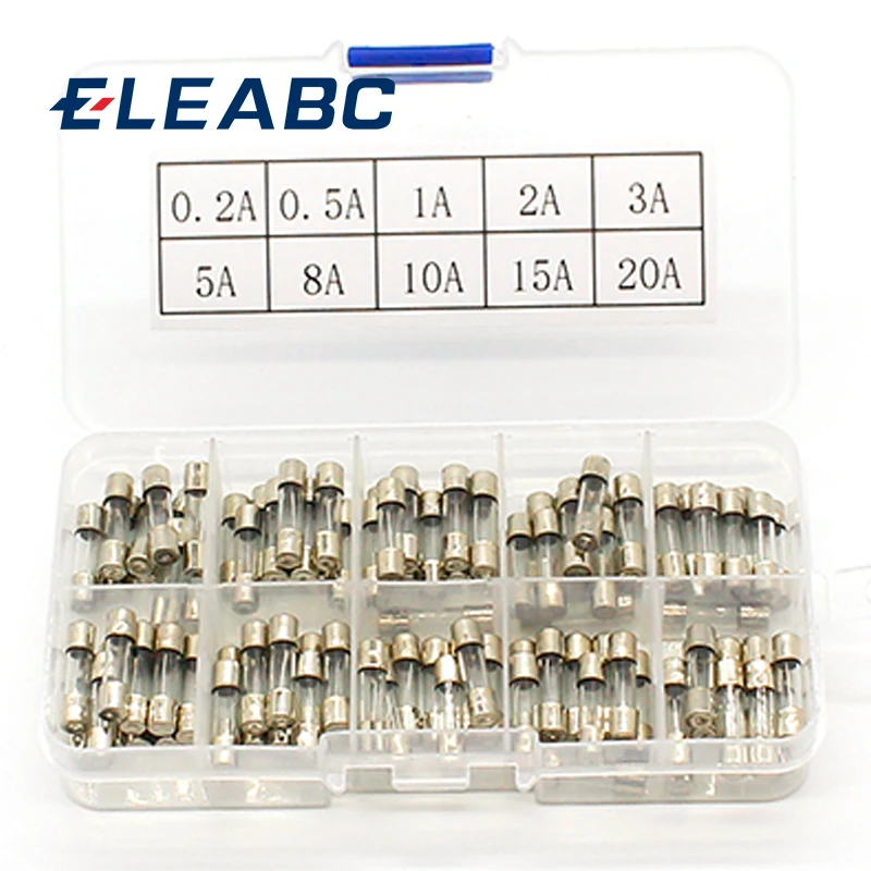 Promotion! 100Pcs Set 5x20mm Quick Blow Glass Tube Fuse Assorted Kits,Fast-blow Glass Fuses