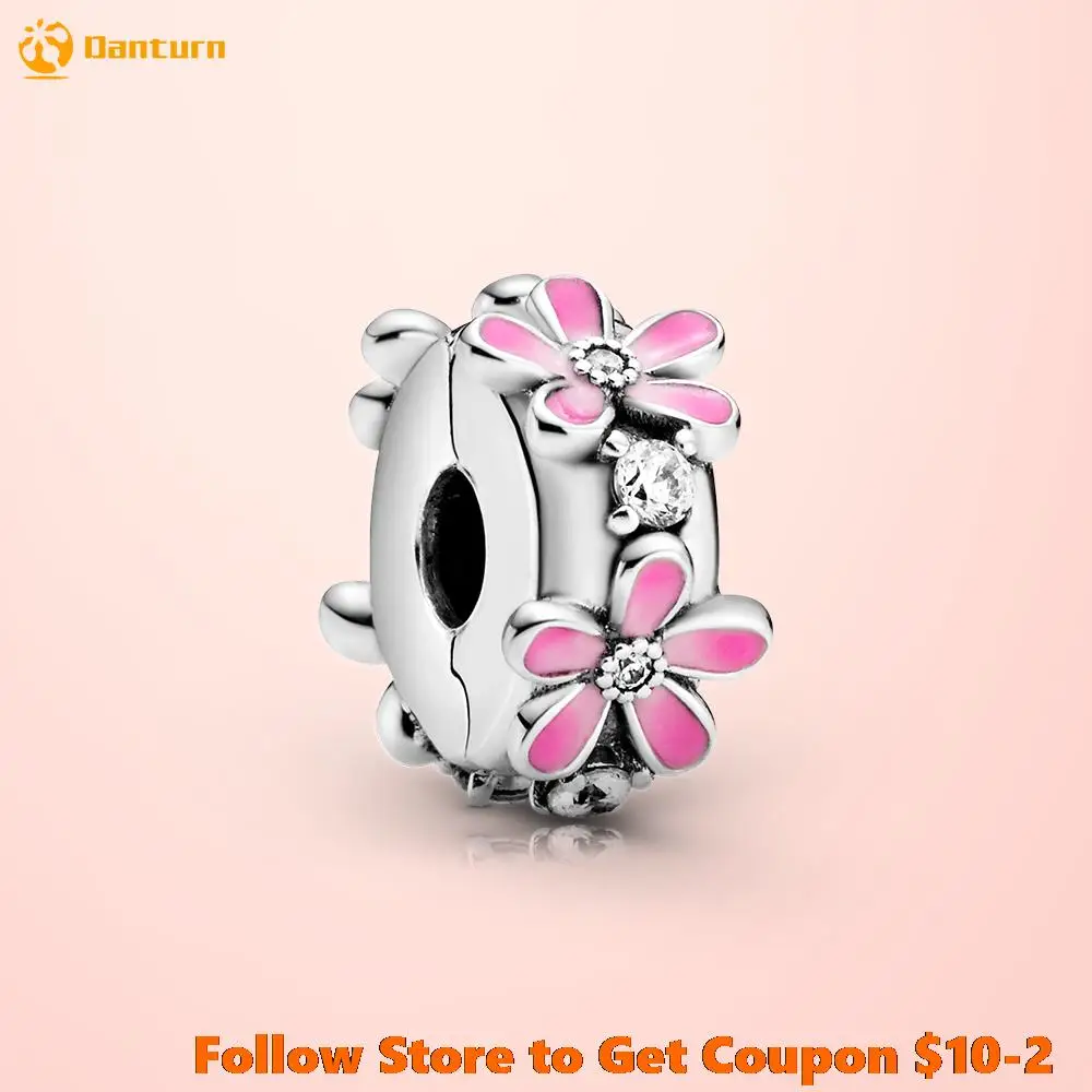 

Danturn Authentic 925 Sterling Silver Beads Pink Daisy Flower Clip Charms fit Snake Chain Bracelets Women Jewelry Making