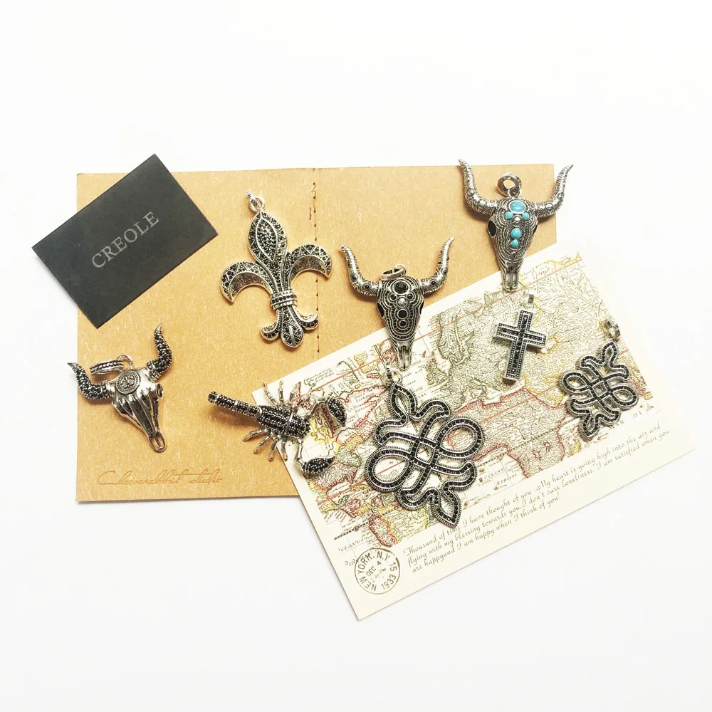 Cross Scorpion Knot Bull Fleur-de-lis Necklace Pendant,2019 Summer Rebel Street Fashion Jewelry 925 Sterling Silver Vintage Gift