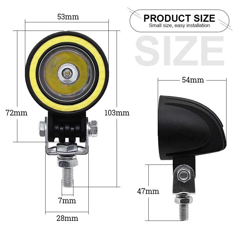 EURS LED Motorcycle Headlight Angel Eye 1800LM moto spotlight LED Driving Fog Spot Head Light Auxiliary Led Motorbike Spotlights