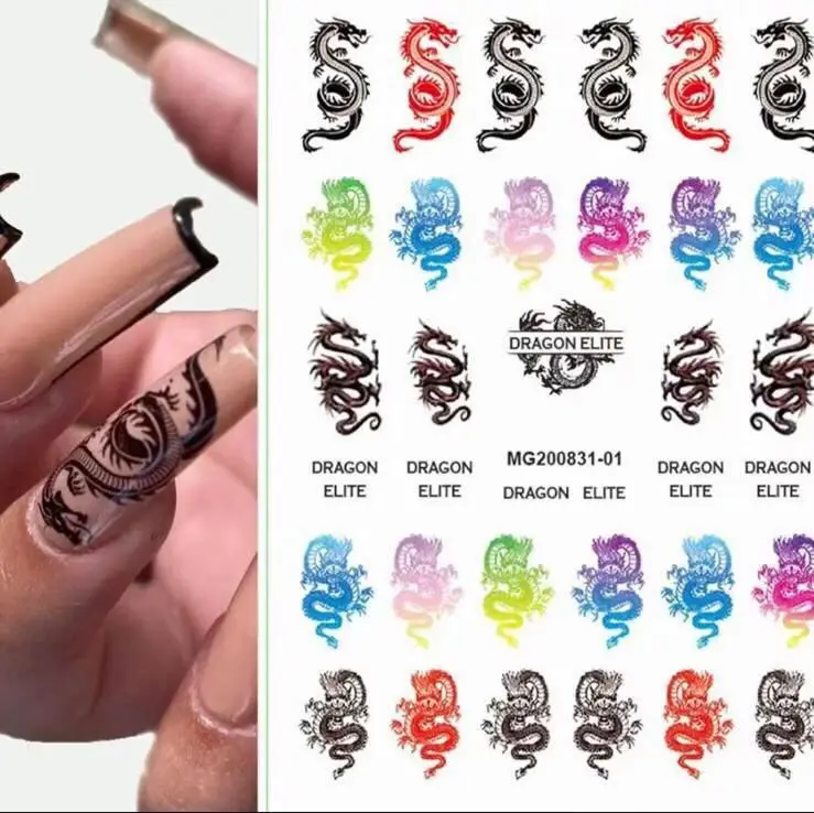 Newest Chinese Dragon Tiger Design 3D Self Adhesive Decal Slider DIY Decoration Tools Nail Stickers MG814-30