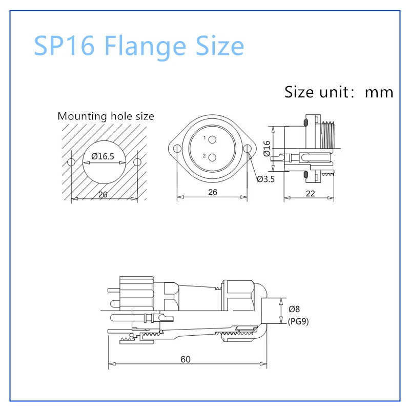 SP16 IP68 Waterproof Connector Plug and Socket 2 3 4 5 7 9PIN Connectors with 2 Hole Flange Type Plug DIY YOU Top Quality