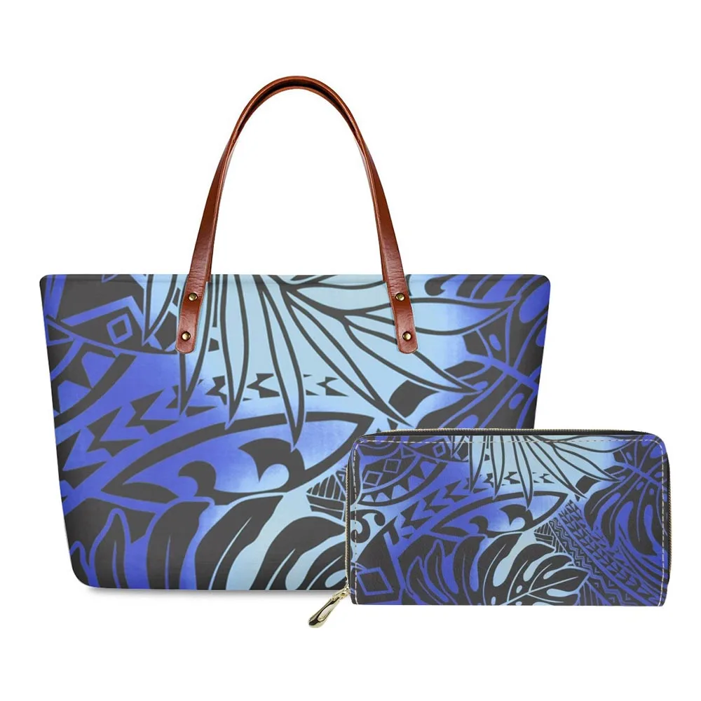 Hycool Polynesian Tribal Hawaii Flower Pattern Large Women's Bag Casual Luxury Makeup Bag Wholesale Custom Clutch Pouch Handbag