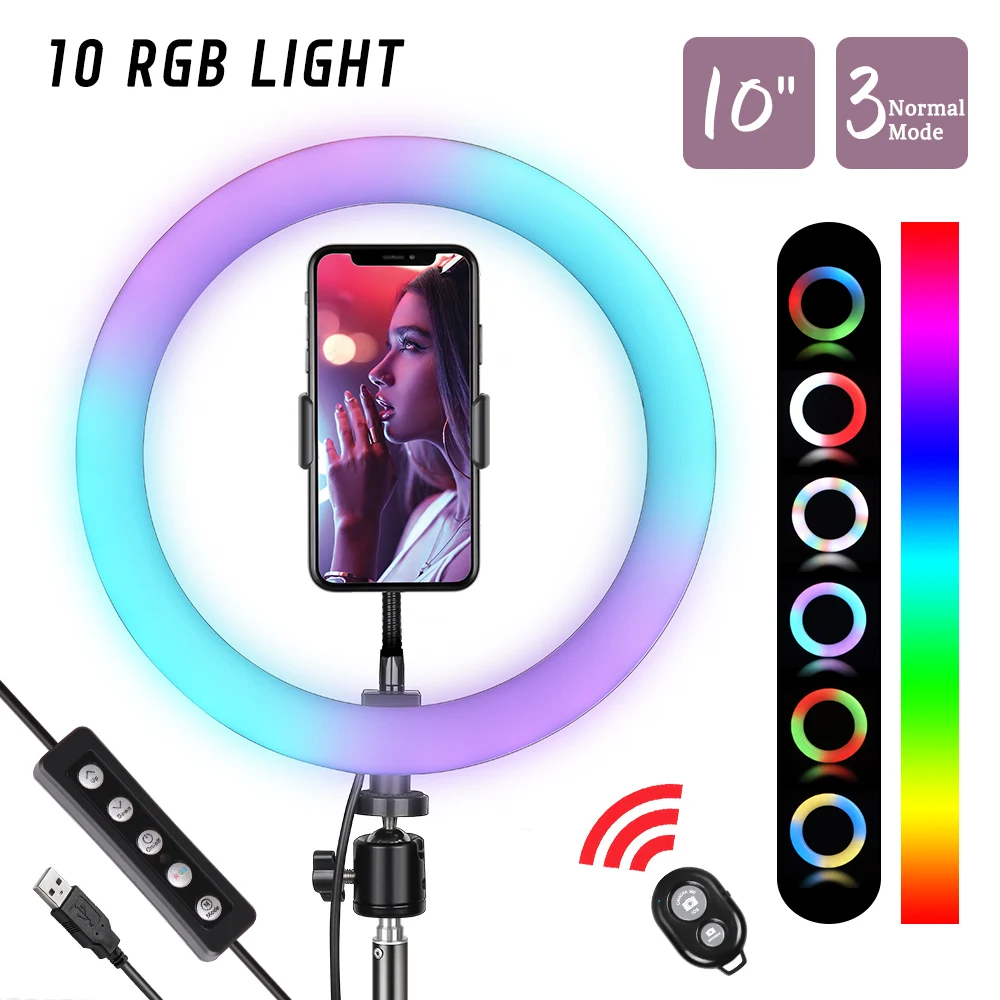 SH 6/10 Inch RGB Selfie Ring Light with Tripod Stand and Phone Holder Photography Ring Lamp For Makeup/Vlog/Live Stream