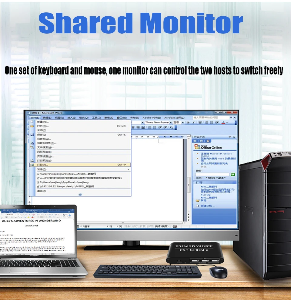 Kvm-HDMIソケット,キーボード,マウス,2 in 1,4k,2ポート,USB,3ポート,2.0コンピューター用