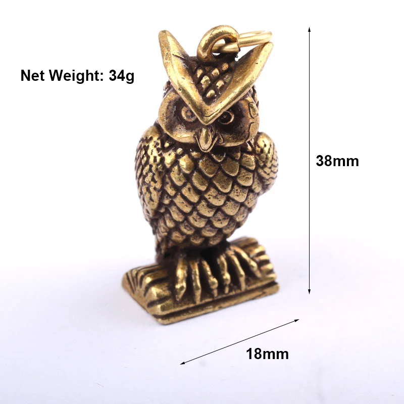 Pure Copper Cute Owl Key Chain Rings Pendant Trinket Retro Brass Animal Figure Car Keychain Hanging Jewelry Children Friend Gift