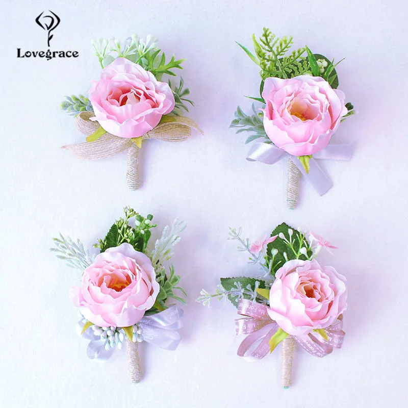 Lovegrace-Boutonnière de marié, Injtrash, Boutonnière blanche et rose, Épingle de Corsage de mariage, Corsage de témoin de mariage, Accessoires pour hommes de fleurs