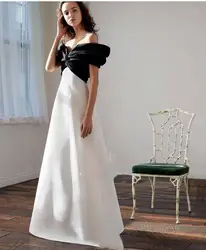 Vestido de novia blanco y negro de talla grande para mujer, prenda de satén hasta el suelo, de alta calidad, sencillo