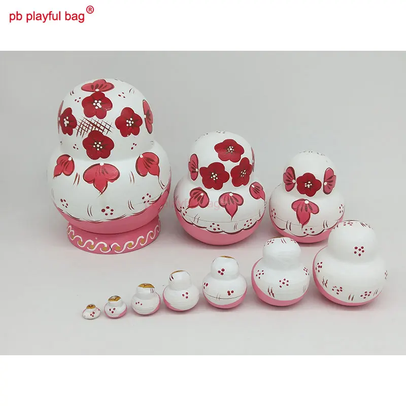 PB Playful bag Ten layers of pot-bellied butterfly flower Russian dolls funny wooden toy set craft gift decoration HG08