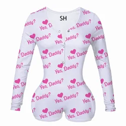 Sexy Women Print Elegant Sleepwear Pajamas Nightwear Pajama Long Sleeve Shorts Leotard Home Wear Tracksuit Buttons Bodysuit