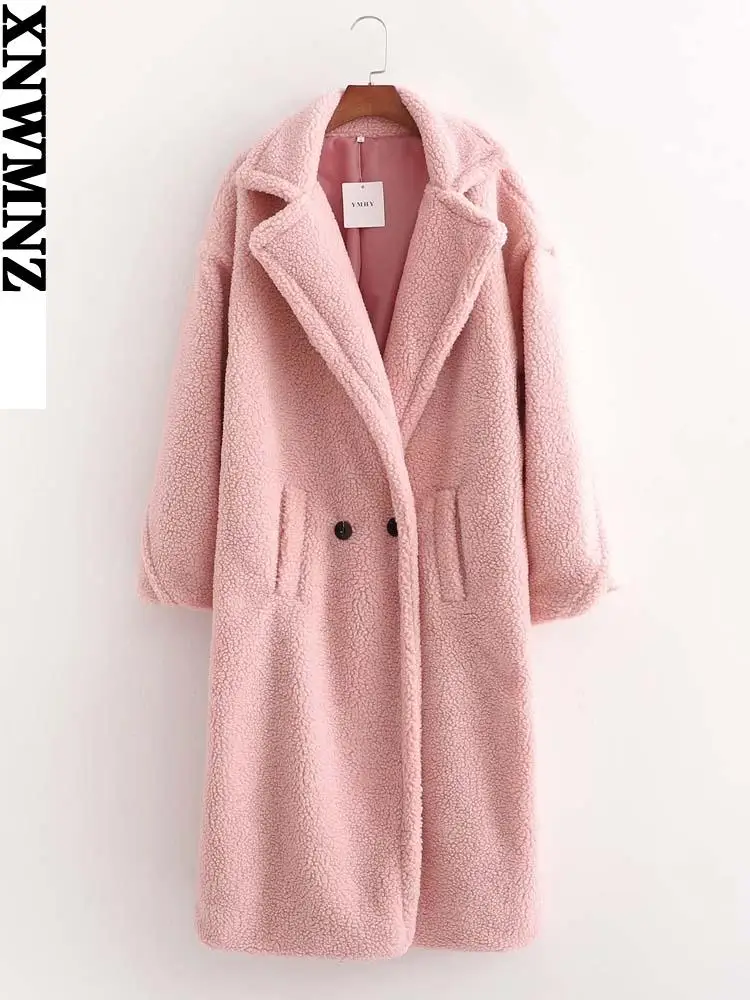 XNWMNZ 2024 women faux fur teddy jacket coat Women\'s Fashion lapel collar long sleeve side pockets Female coat Warm Winter