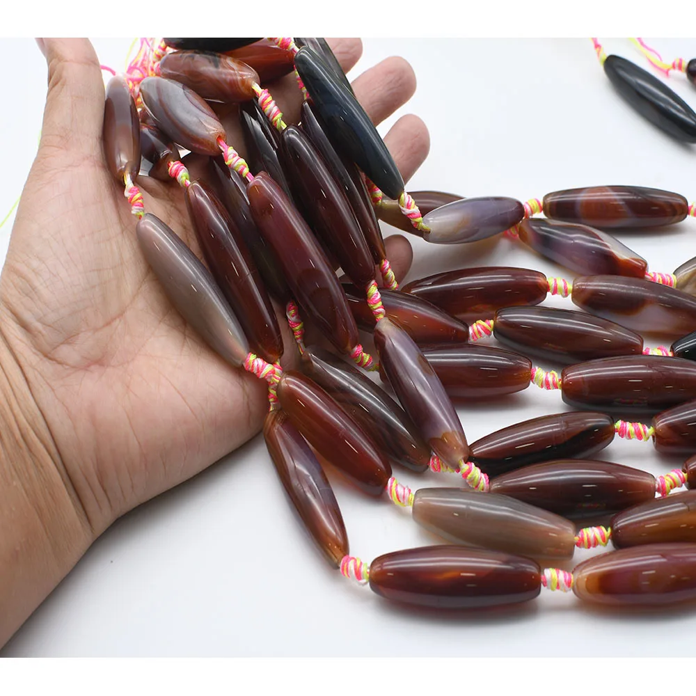 51 mm Natural Smooth dark coffee cylindrical Agate stone bead For DIY Bracelet Necklace Jewelry Making Strand 15
