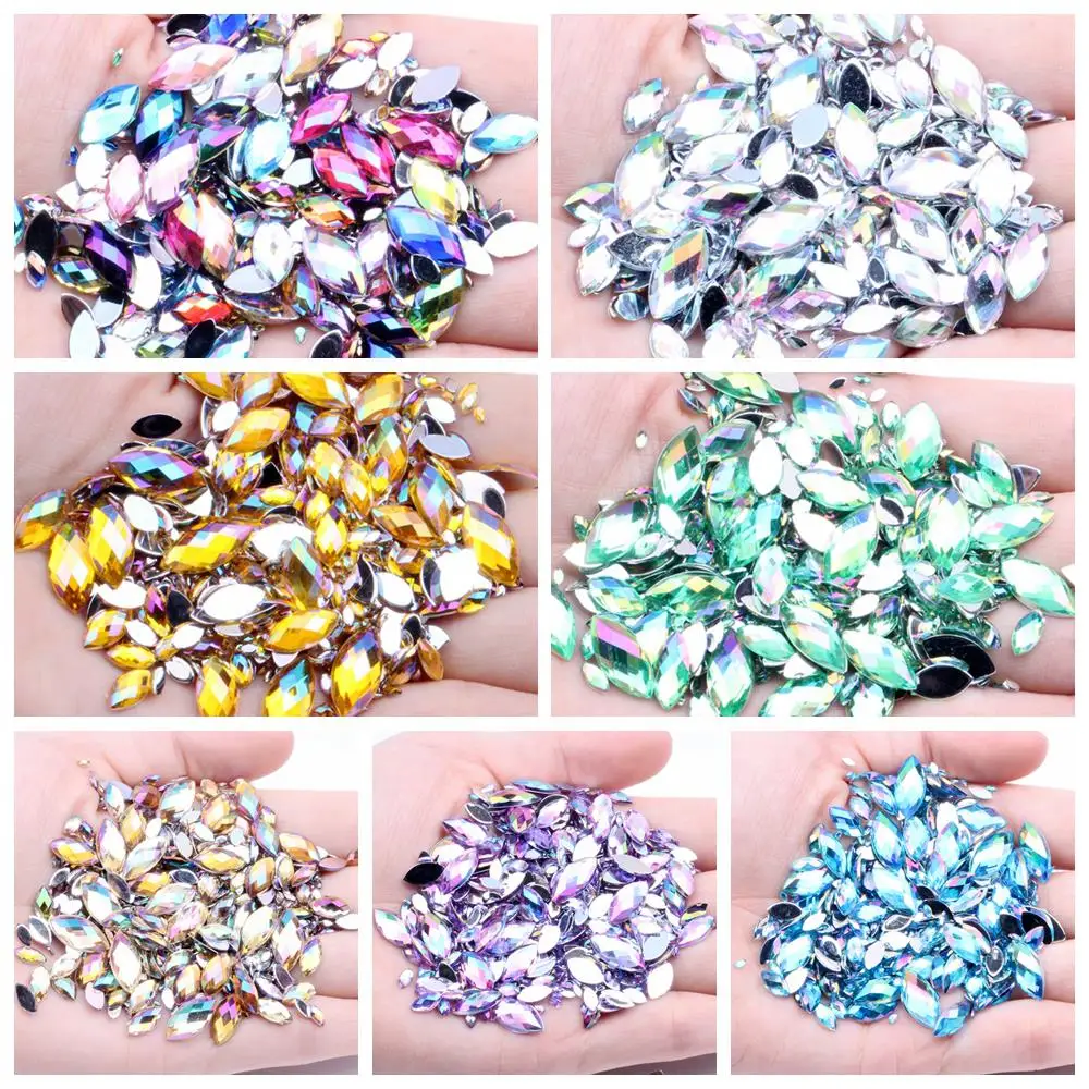 Acrylic Flat Back Rhinestone Many Sizes Many AB Colors Marquise Earth Facets Glue On Beads Dress Scrapbooking DIY Jewelry Nails