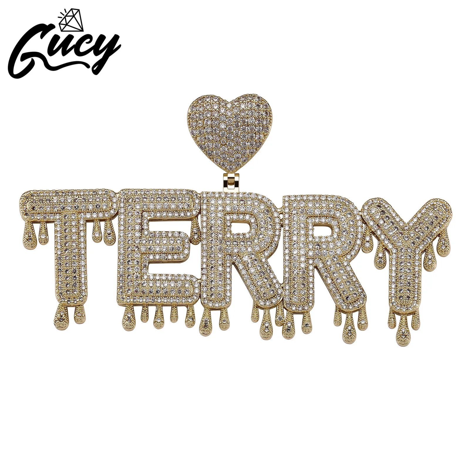 GUCY Fashion Heart Crown Letter Creative Custom Name Necklace Cubic Zirconal Hip Hop Women/Men's Jewelry