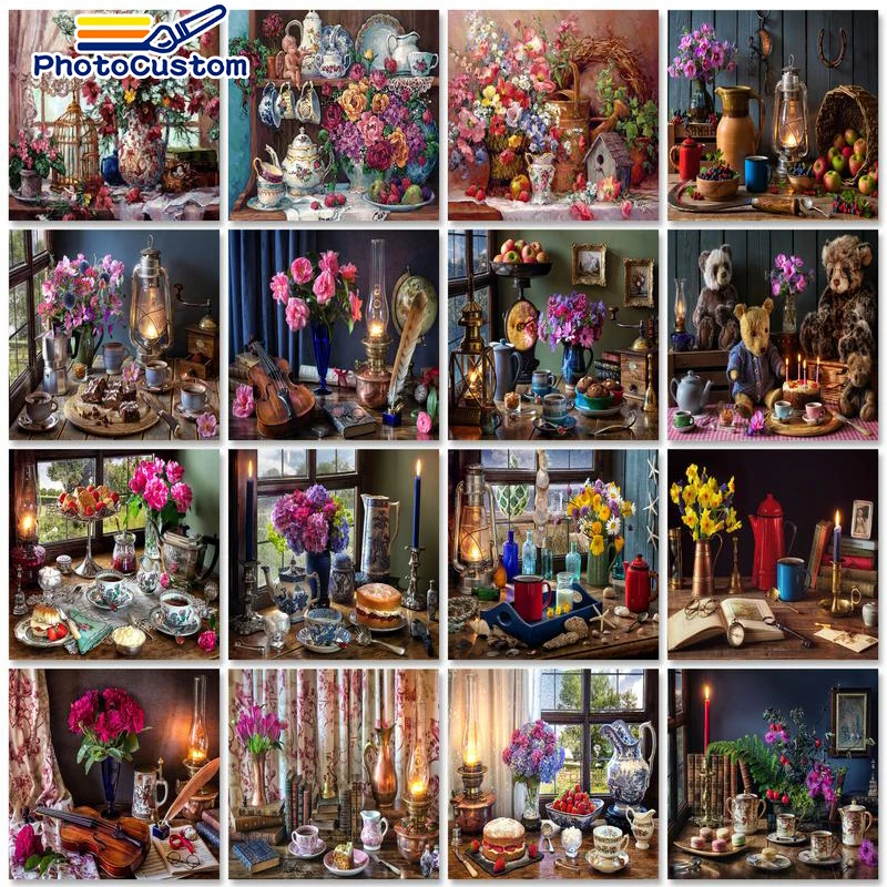 

PhotoCustom 40x50cm Paint By Numbers Flowers Oil Painting By Numbers On Canvas Scenery Frameless DIY Home Decor Draw Number