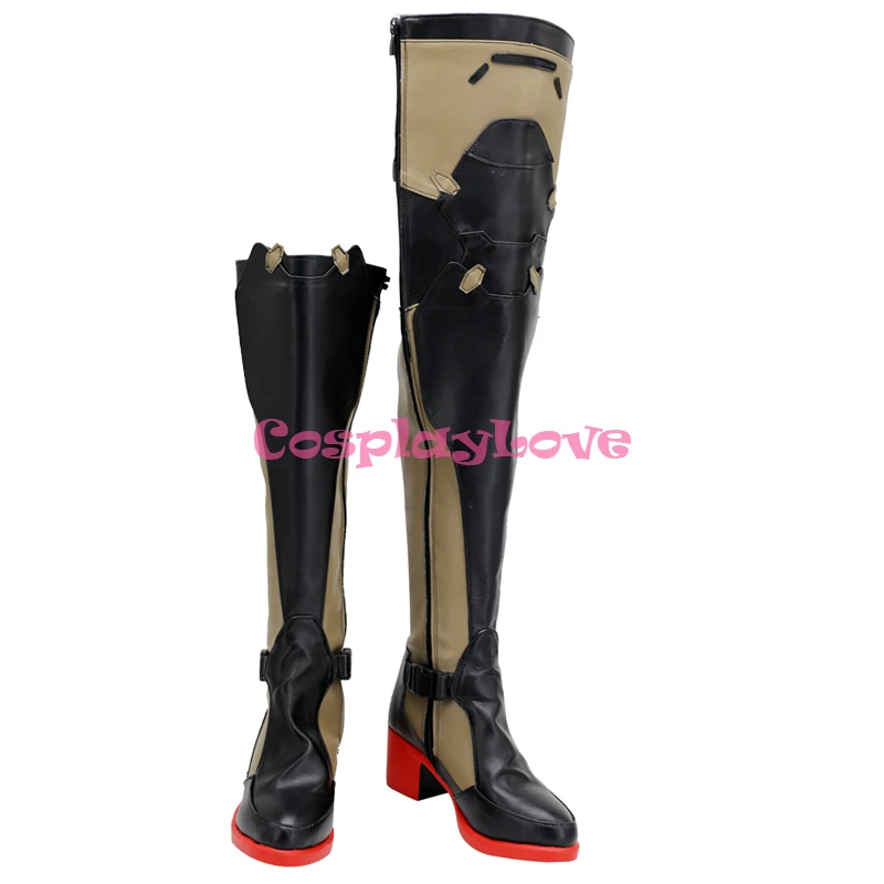 CosplayLove Girls' Frontline Groza OTS-14 Black Cosplay Shoes Long Boots Leather Custom Hand Made For Halloween