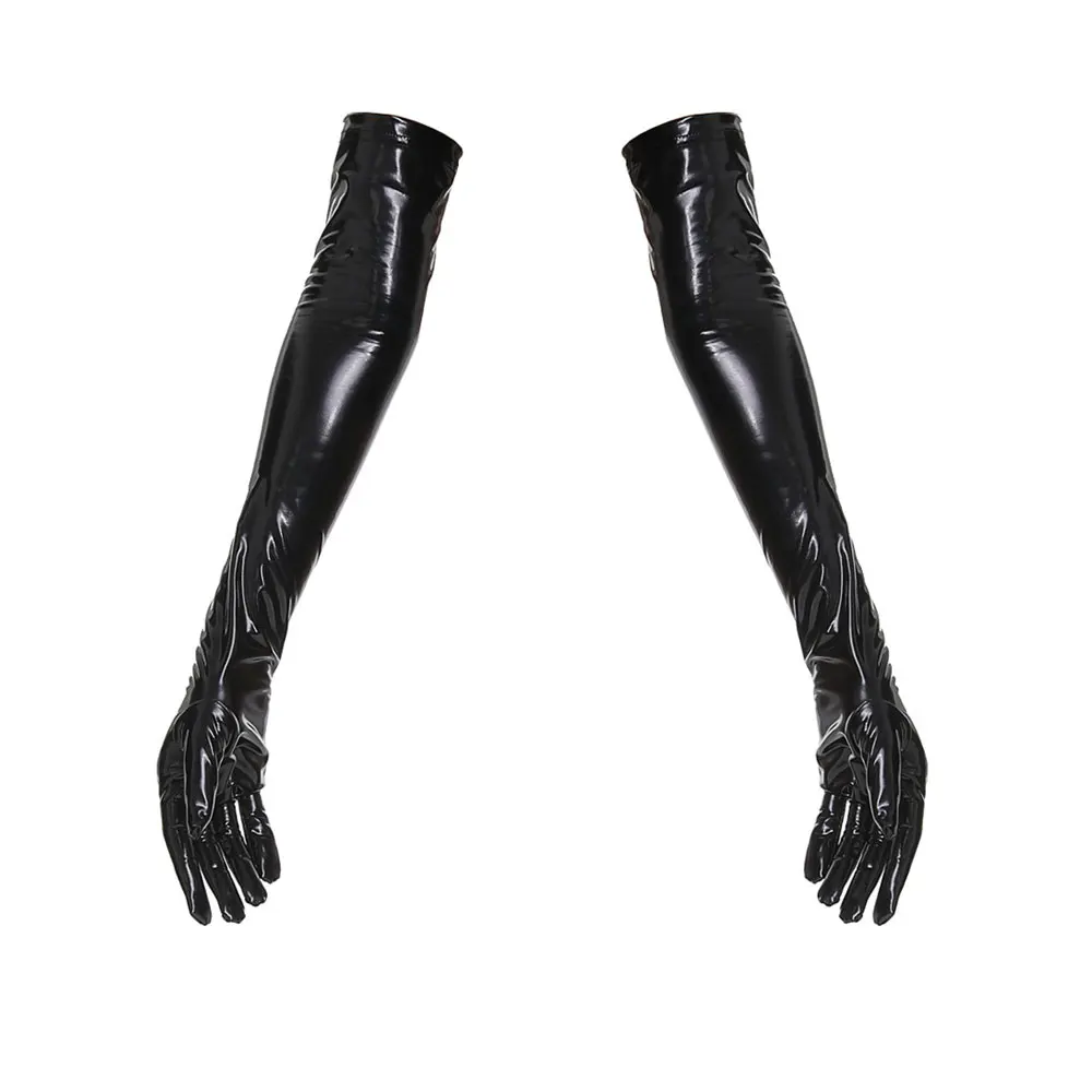 Sexy Women Shiny Faux Leather Latex Long Gloves PU PVC Full Fingers Elbow Glove Hip-pop Jazz Outfit Mittens Cosplay Accessory F2