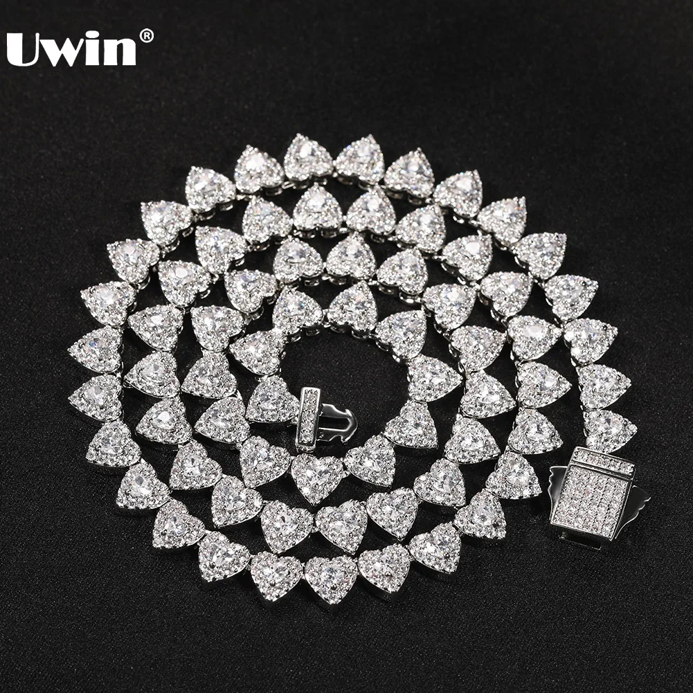 

UWIN Fashion Hip Hop Jewelry 7mm Heart CZ Necklaces for Women 2 Layes Hearts Chain Micro Paved Iced Out Cubic Zirconia Necklaces