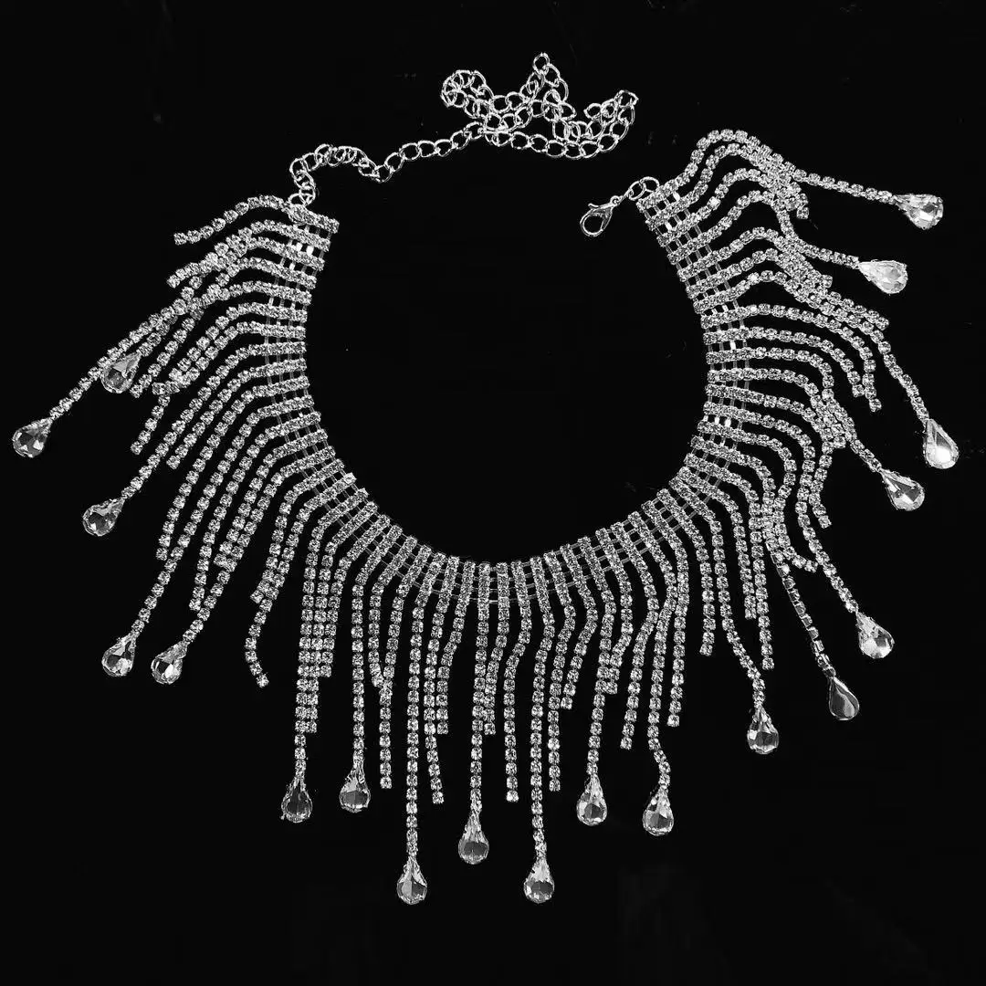 Fashion luxury crystal tassel Drop Necklace sexy women's luxury Rhinestone long Tassel Necklace collar jewelry gifts wholesale