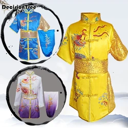 2023 chinese outfits for kids children tai wushu kids kung fu martial arts sets performance suit embroidery dragon costumes