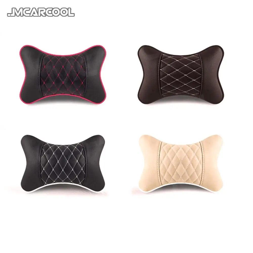 Car Pillows PU Leather Knitted Headrest Neck Rest Cushion Support Seat Head Pain Relief Auto Black Safety Pillow Auto Universal