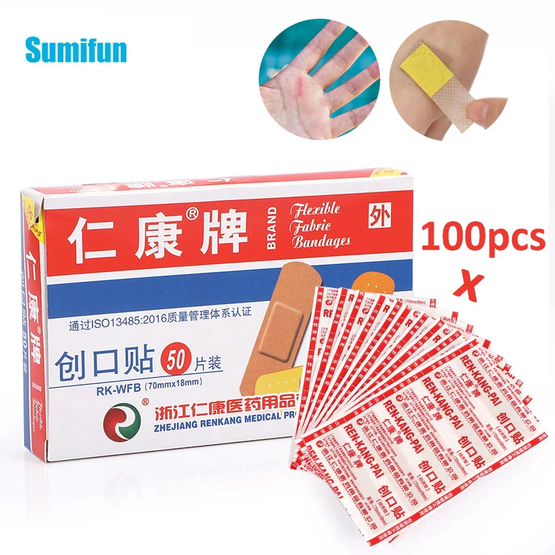 

100Pcs Waterproof Band-Aid Wound Dressing Medical Sticker Transparent Sterile Tape Antibacterial Wound Care Protect First Aid