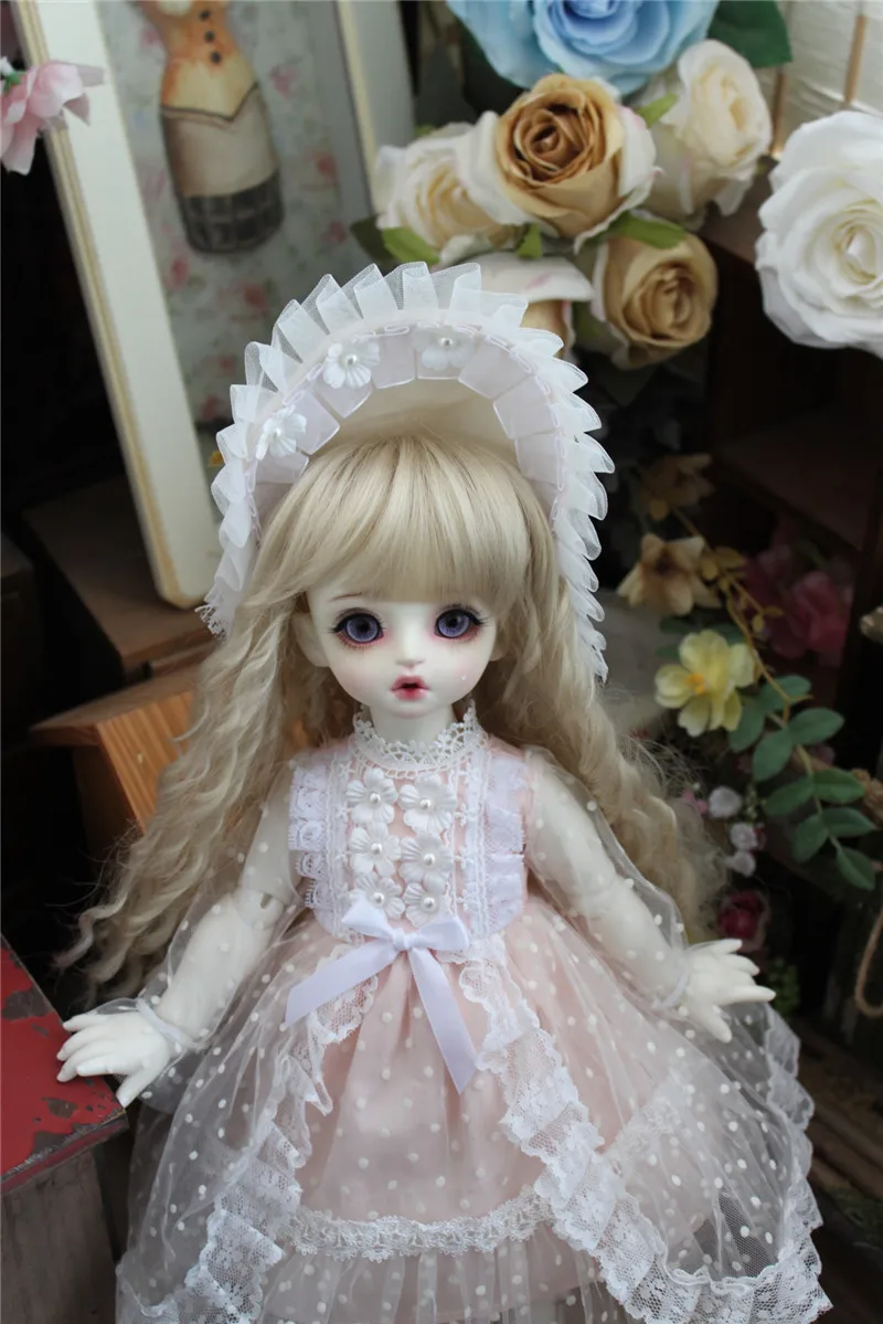 BJD Doll clothes suitable for 1/3  1/4 1/6 Size Fashion Suit Pink Lace Sweet Court Apron Doll Accessories (Skirt + Tiara)