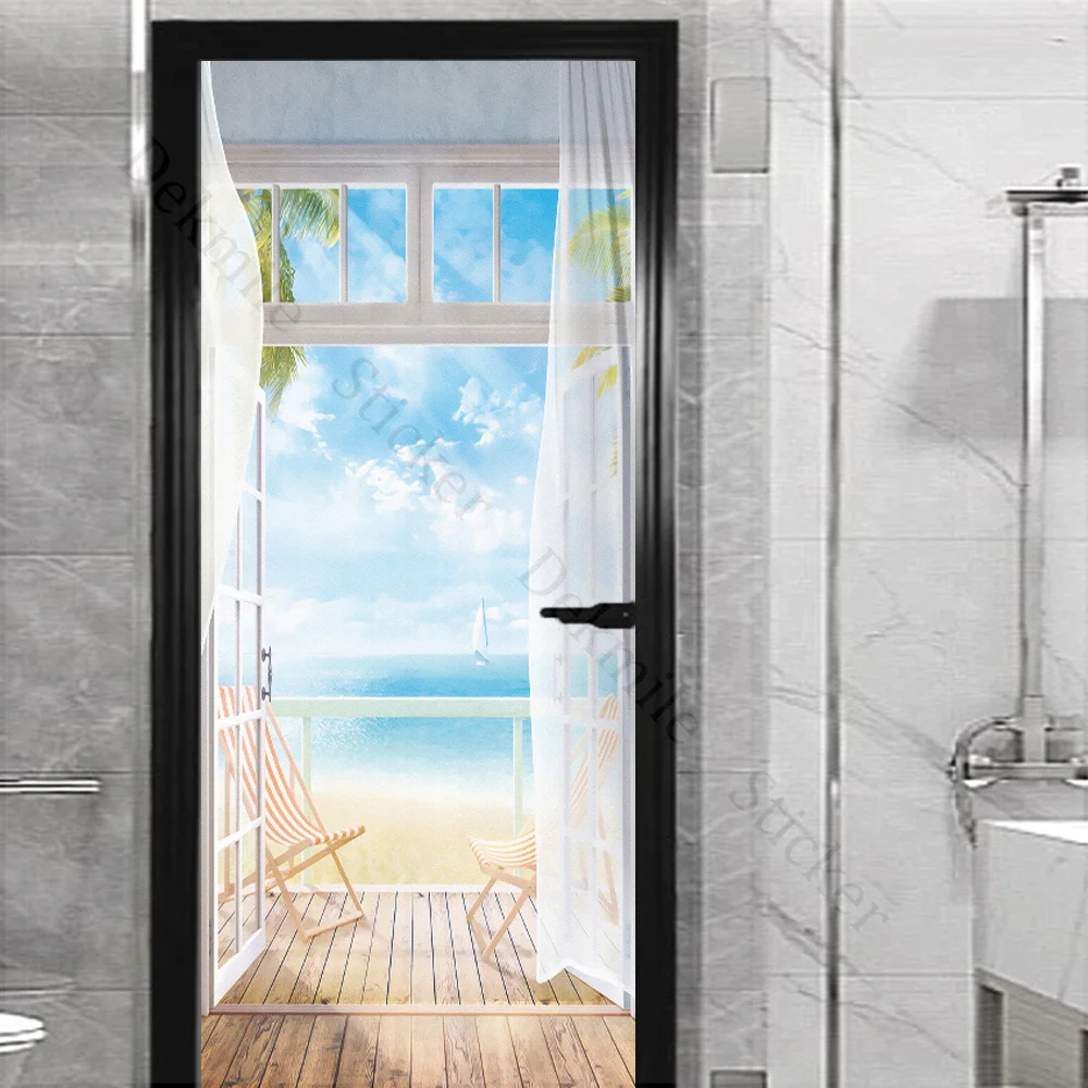 Seasons Landscape Window Stickers Door Sticker Self Adhesive PVC Waterproof Home Wall Decor Poster Decals Red Phone Booth Murals