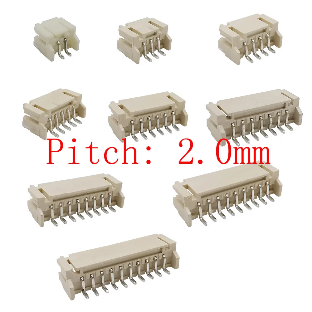 50Pcs PH2.0mm 2P 3P 4P 5P 6P 7P 8 P 9P 10Pin Horizontal SMD Socket Horizontal Socket Patch Plug Terminal SMD Wire Connector