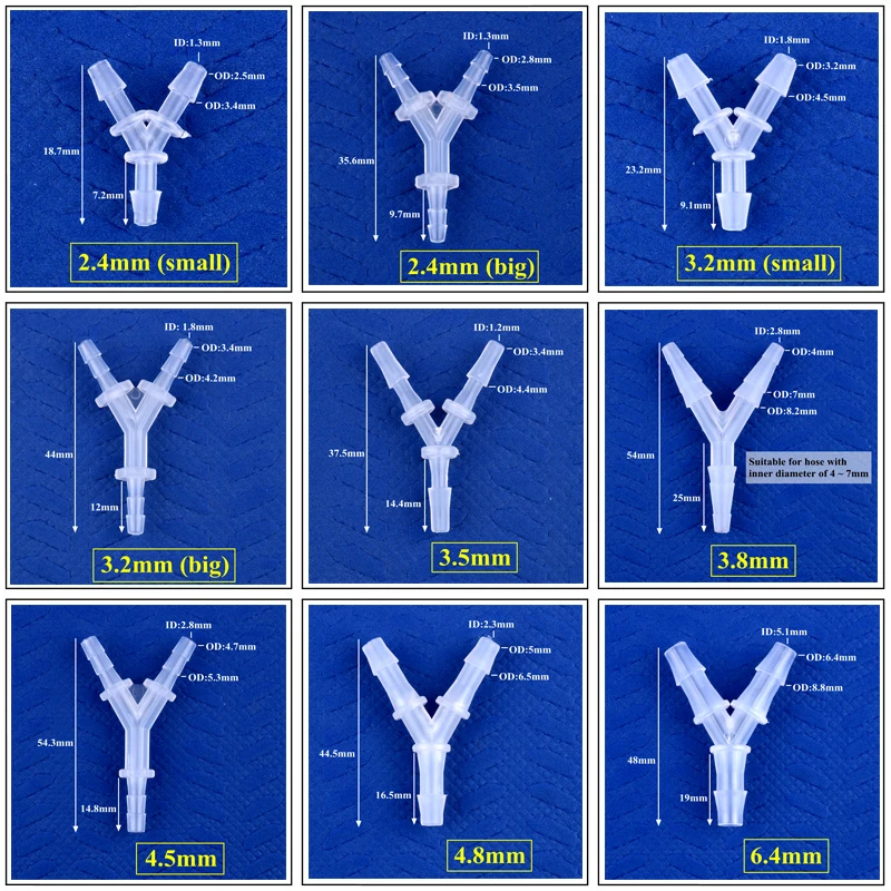 Conectores en T estilo Y de PP para tanque de Acuario, manguera de aireador de bomba de aire, sistema de riego de juntas, accesorios de tubería de