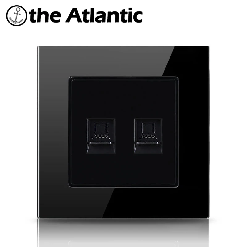 Rj45&TV Port Socket Dual Rj45 Atlectric Data Outlet TV Port Wall Socket Computer Television Plug Black Tempered Glass Panel
