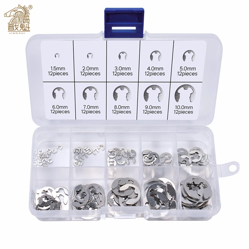 120/200 PCS 304 Stainless Steel Stainless Steel E Clip washer Assortment Kit Circlip retaining ring for shaft fastener M1.5~M10