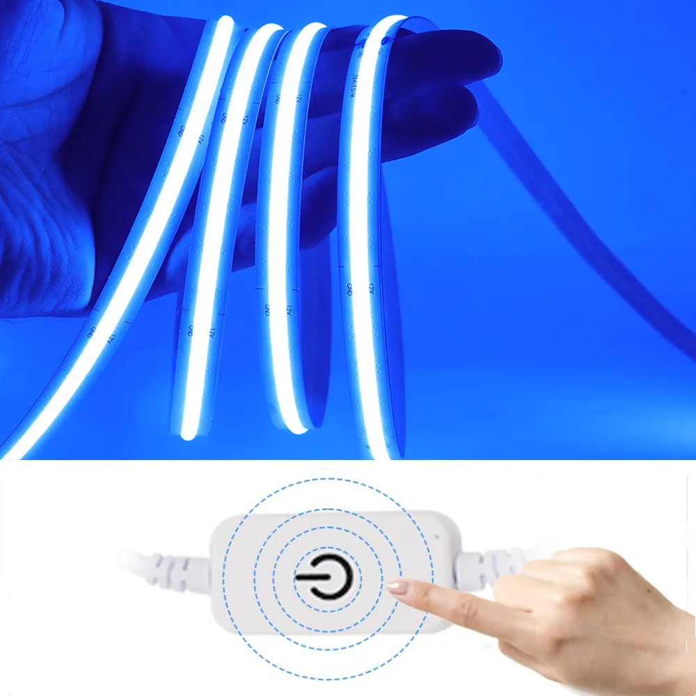 CRI 90 Flexible COB LED Strip 12V High Brightness Dimmable Touch Switch 320/384/480/528LEDs Tape Diode Kitchen Cabinet Backlight