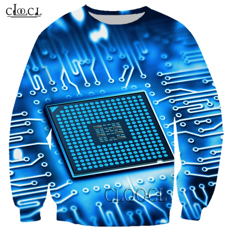 HX Newest Popular Electronic Chip 3D Print Men Women Fashion Sweatshirt Harajuku Streetwear Hip Hop Couple Pullover Tops