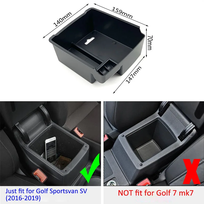 Car Armrest Storage Box For Volkswagen Golf SV Sportsvan 2016-2019 Center Console Bin Glove Tray Holder Case Car Organizer