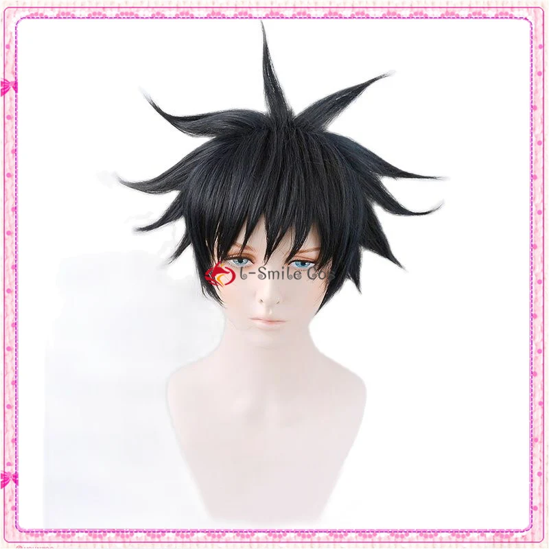 Fushiguro Megumi peruca mista com boné, cabelo sintético anime, preto e azul, resistente ao calor