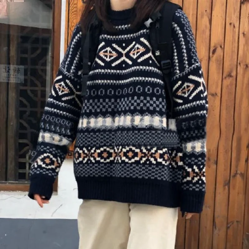 Oversize Sweaters Women Pullover Knitted Sweaters Casual Lady Vintage Sueter Loose All-match Korean Style Tops Winter Jumper