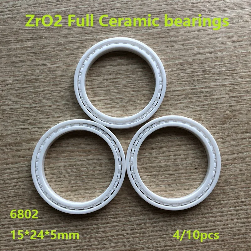 

4/10pcs 6802 15*24*5mm Zirconia Ceramic deep groove ball bearings ZrO2 Full Ceramic bearings 15×24×5mm