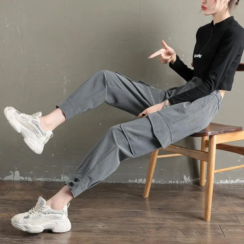 High Fashion Cargo Pants Women's Spring and Autumn Thin Slim High Waist Loose Suit Casual Sweat Pants Women Vintage Streetwear