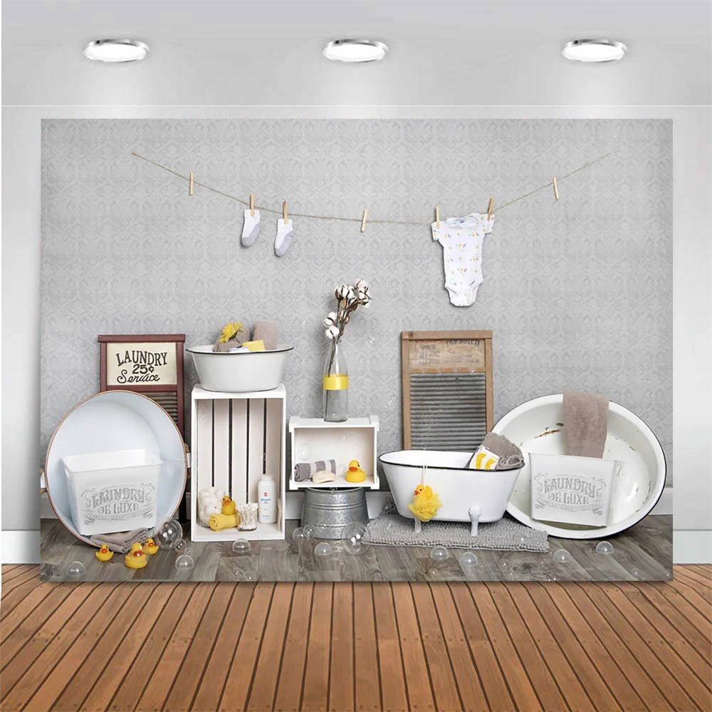 Kids 1st Birthday Baby Shower Backdrop Barthroom Decor Wooden Floor Photocall Profession Background Ducks Childhood Photo Studio