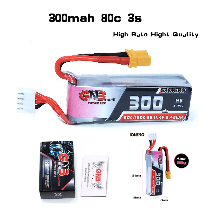 Gaoneng-batería Lipo XT30 para Dron, pila de 11,4 V, 300mAh, 3S, 80C, enchufe para URUAV UR85/UR85HD Mobula7 HD sailfly-x RC, 2/5 piezas