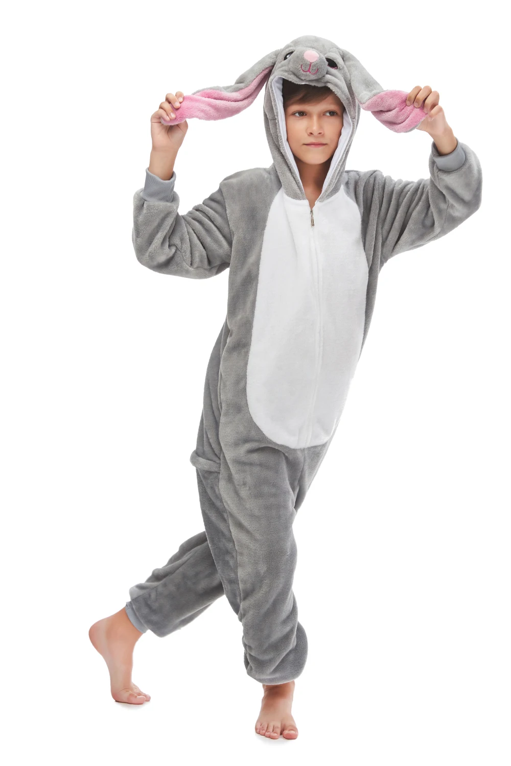 Dài Xám Tai Thỏ Con Kigurumi Trẻ Em Onesies Bộ Đồ Ngủ Trang Phục Hóa Trang Cho Halloween Năm Mới Carnival Đảng