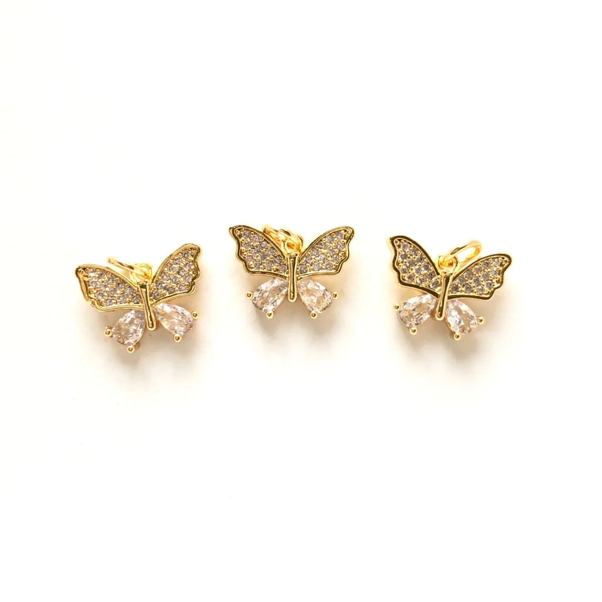 5pcs Small Size Butterfly Pendant for Bracelet Making Clear Crystal Zirconia Paved Charms for Women Necklace Gold-Plated Jewelry