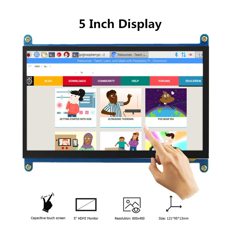 

Hottest Selling 5 inch LCD Display Portable Monitor HD 800 x 480 Capacitive Touchscreen Raspberry Pi 4 Displays Touch Screen