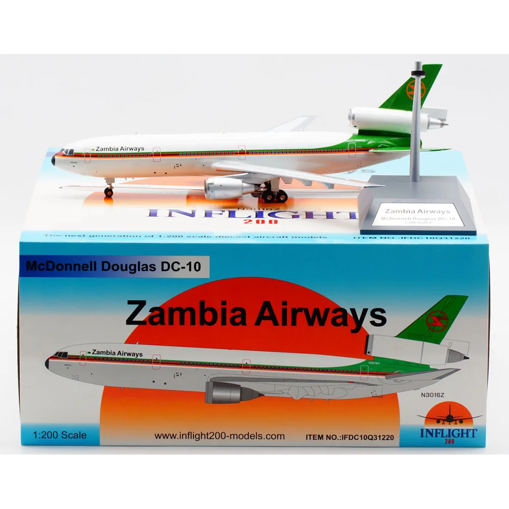 1:200 Alloy Collectible Plane Gift INFLIGHT IFDC10Q31220 Zambia Airways McDonnell Douglas DC-10-30 Diecast Aircraft Model N3016Z