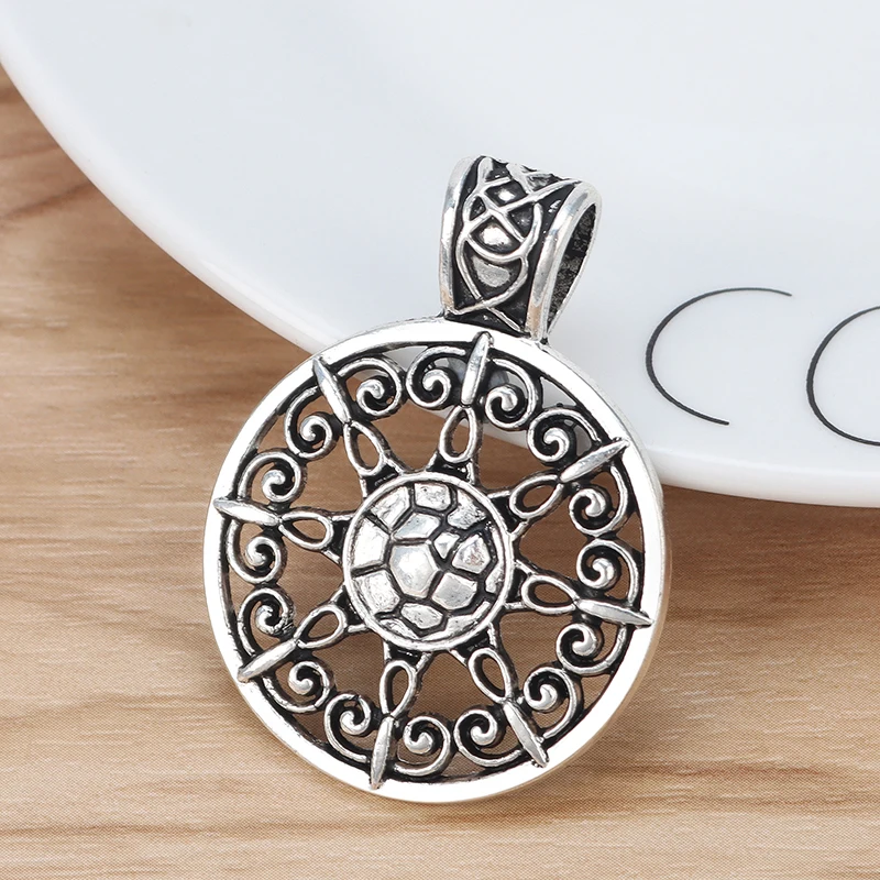 

5 Pieces Antique Silver Color Bohemia Open Abstract Clock Round Charms Pendants for Necklaces Jewelry Making 35x46mm