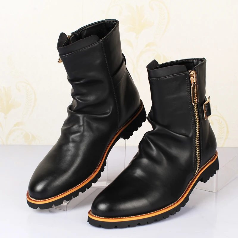 

Korean style men boots luxury fashion black soft leather shoes party nightclub dress shoe spring autumn boot zapatos hombre bota