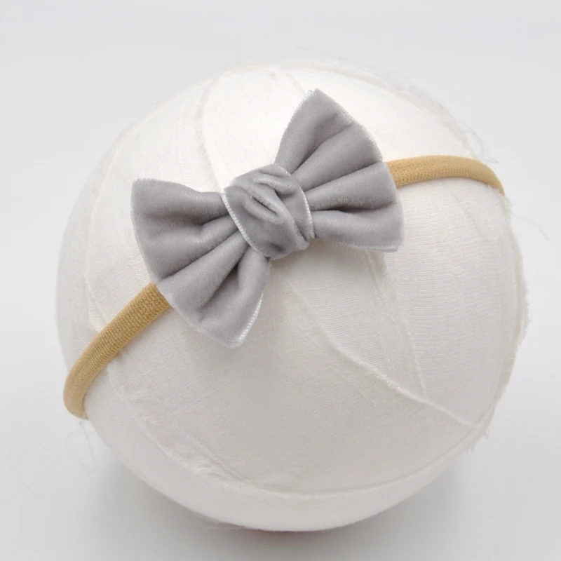 20Pcs/Lot Handtied Velvet Ribbon Bow Headband Solid Elastic Nylon Hairband Baby Bow Hairpins Infant Hair Accessory